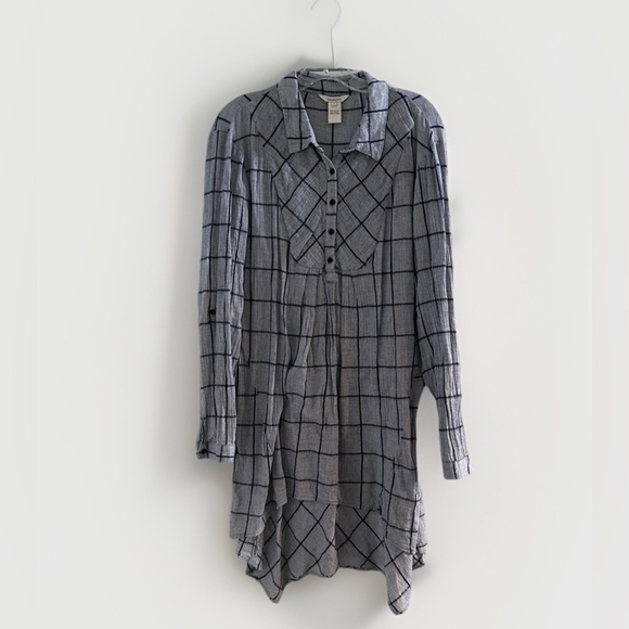 Sundance Grey‎ Black Windowpane Check Dress Tunic Top Cotton Hi Lo Large - Picture 8 of 13